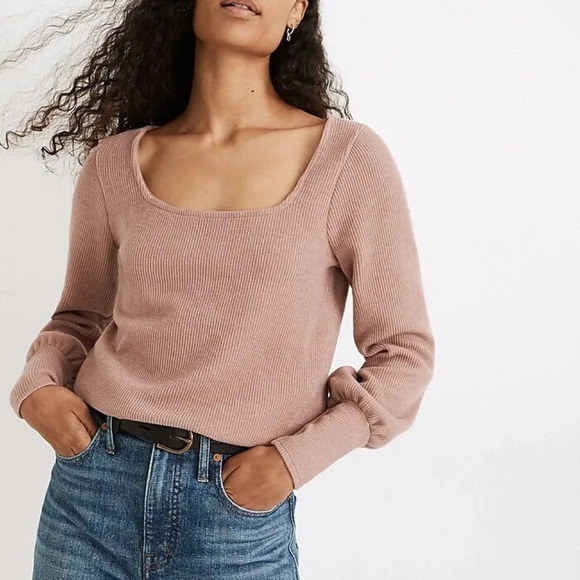 MADEWELL Ottoman Rib Square-Neck Top Size Medium Pink - Picture 1 of 9
